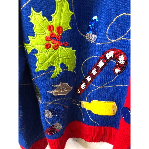 Womens JOLLY SWEATERS Ugly Christmas Sweater,‎ Sz L Primary Colors - Picture 5 of 7